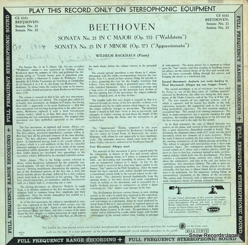 BACKHAUS, WILHELM beethoven; sonata no.21 