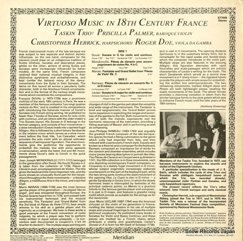 TAKSIN TRIO virtuoso music in 18th century france E77046