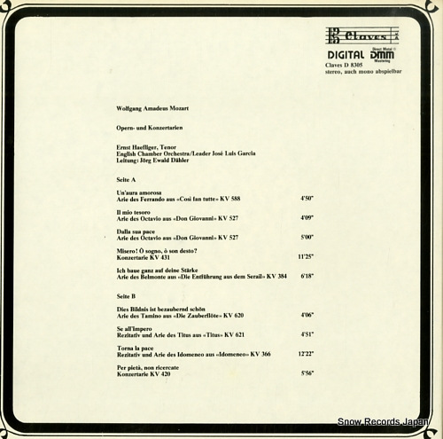 HAEFLINGER, ERNST mozart arien D8305 - back cover