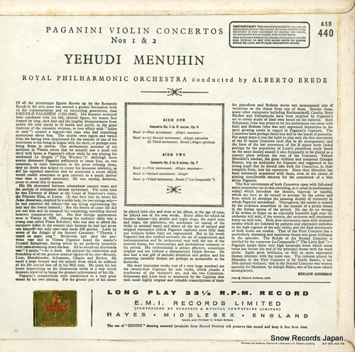 MENUHIN, YEHUDI paganini; violin concertos no.1 & no.2 ASD440 / PASD440