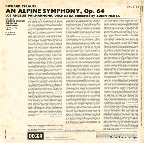 MEHTA, ZUBIN r.strauss; an alpine symphony SXL6752