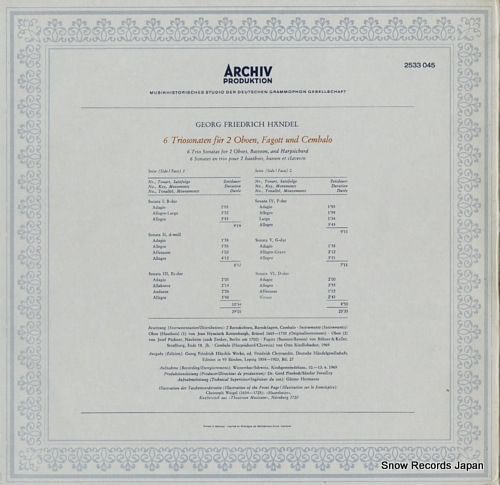 V/A handel; 6 triosonaten fur 2 oboen, fagott und cembalo 2533045