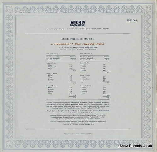 V/A handel; 6 triosonaten fur 2 oboen, fagott und cembalo 2533045