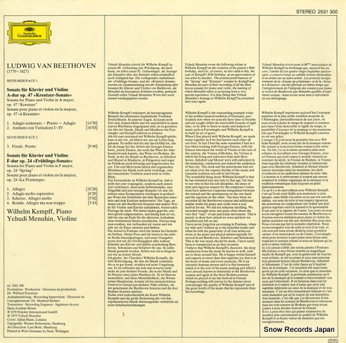 KEMPFF, WILHELM / YEHUDI MANUHIN beethoven; kreutzer - sonate 2531300