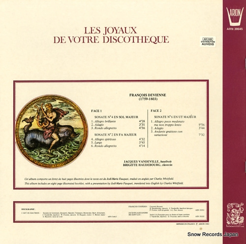 HAUDEBOURG, BRIGITTE / JACQUES VANDEVILLE devienne; sonates pour hautbois avec accompagnement de basse ARN38645