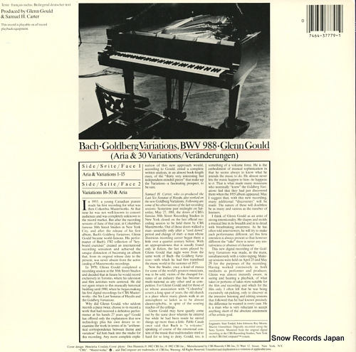 GOULD, GLENN bach; the goldbertg variations IM37779