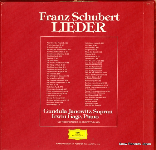 JANOWITZ, GUNDULA schubert; lieder volume 1 MG8351
