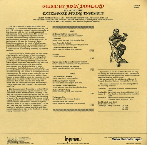 EXTEMPORE STRING ENSEMBLE, THE music by john dowland A66010