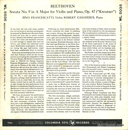 FRANCESCATTI, ZINO / ROBERT CASADESUS beethoven; sonata no.9 in a major for violin and piano op.47 