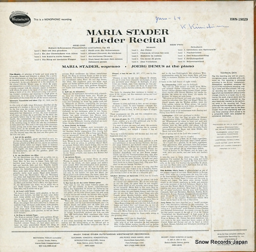 ޥꥢ奿 maria stader lieder recital XWN19029