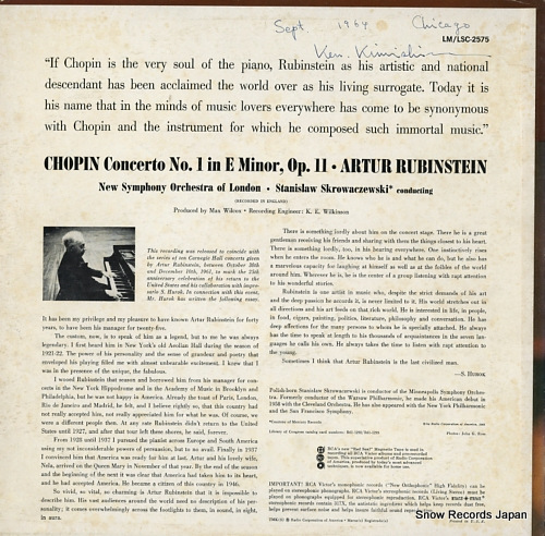 RUBINSTEIN, ARTHUR chopin; concerto no.1 LM-2575