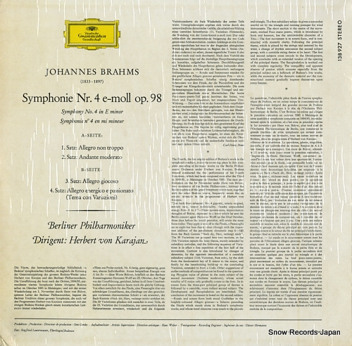 KARAJAN, HERBERT VON brahms; symphonie nr.4 e-moll op.98 138927