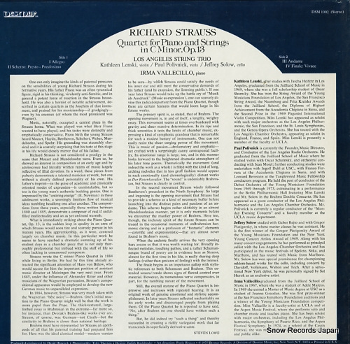 VALLECILLO, IRMA r.strauss; quartet for piano and strings in c minor, op.13 DSM1002
