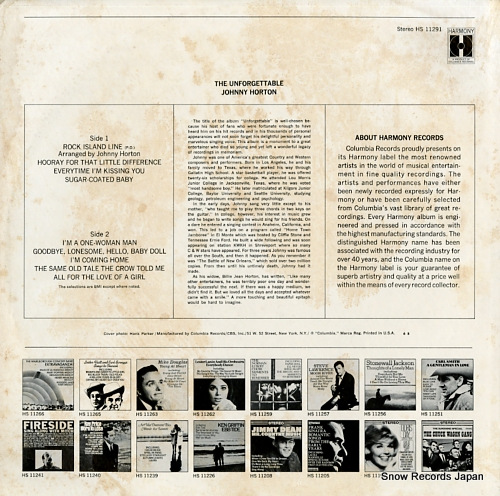 HORTON, JOHNNY the unforgettable HS11291