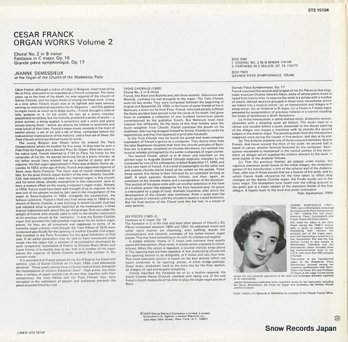 DEMESSIEUX, JEANNE franck; organ works volume two STS15104 - back cover