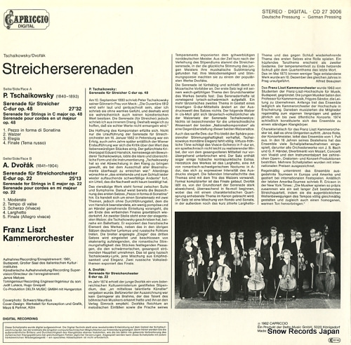 FRANZ LISZT KAMMERORCHESTER tchaikovsky/dvorak; streicherserenaden CD273006