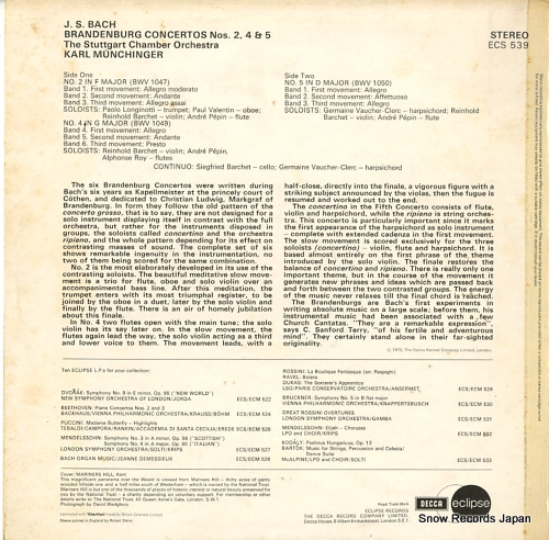 MUNCHINGER, KARL bach; brandenburg concertos nos.2, 4 & 5 ECS539