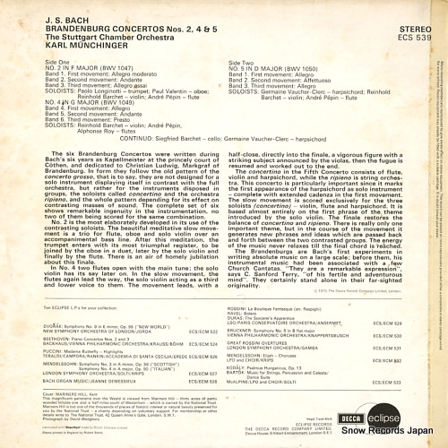 MUNCHINGER, KARL bach; brandenburg concertos nos.2, 4 & 5 ECS539