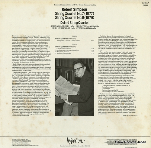 DELME STRING QUARTET robert simpson; string quartet no.7, no.8 A66117