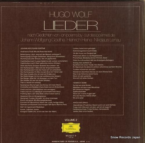 FISCHER-DIESKAU, DIETRICH hugo wolf; lieder volume 2 MG8217/9