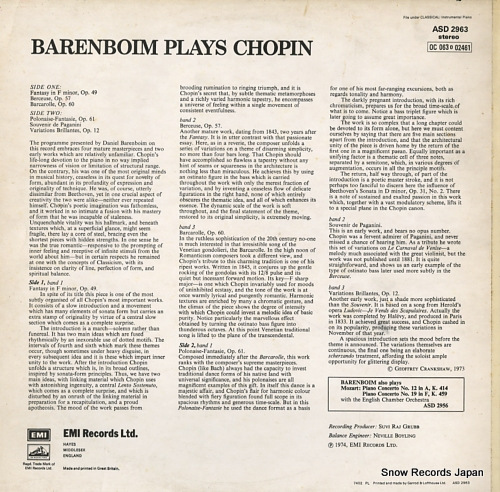 BARENBOIM, DANIEL chopin; fantasie in f minor, etc ASD2963