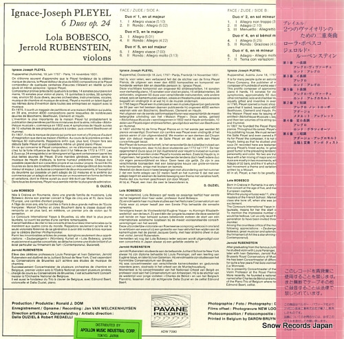 BOBESCO, LOLA, AND JERROLD RUBENSTEIN pleyel; 6 duos op.24 PV26-0014 / ADW7090