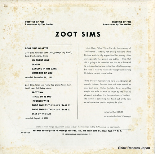 SIMS, ZOOT quartets VIJ-5038M