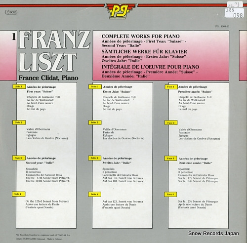 CLIDAT, FRANCE liszt; complete works for piano PG8009-10