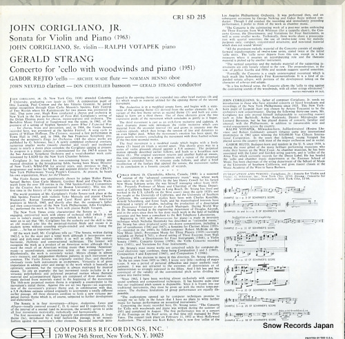 CORIGLIANO, JOHN / GABOR REJTO john corigliano jr.; sonata for violin & piano CRI215