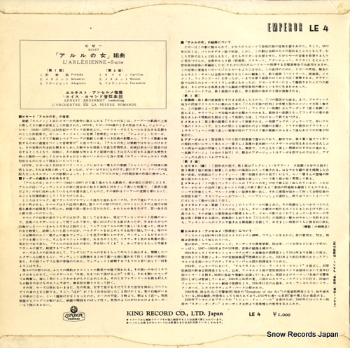 ANSERMET, ERNEST bizet; l'arlesienne suite LE4