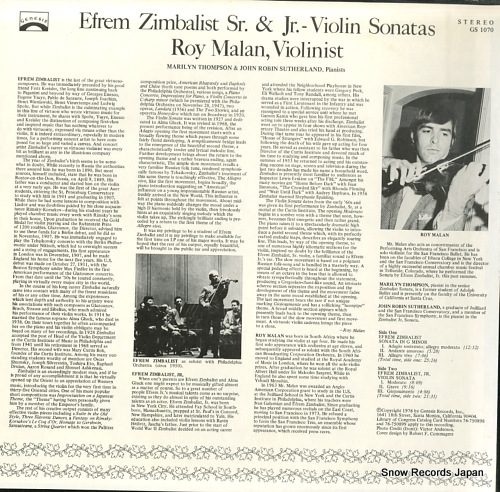 MALAN, ROY efrem zimbalist & efrem zimbalist jr.; sonatas for violin GS1070