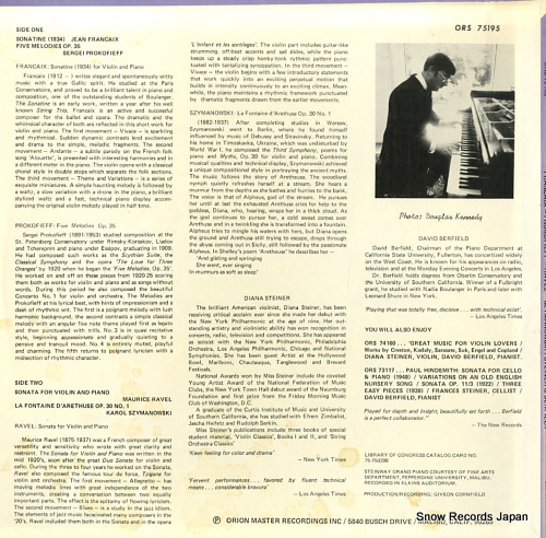 STEINER, DIANA francaix; sonatine / prokofieff; 5 melodies ORS75195