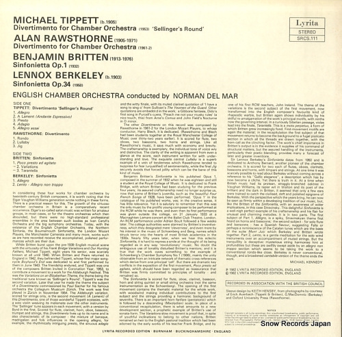 DEL MAR, NORMAN tippett; divertimento / britten; sinfonietta SRCS.111