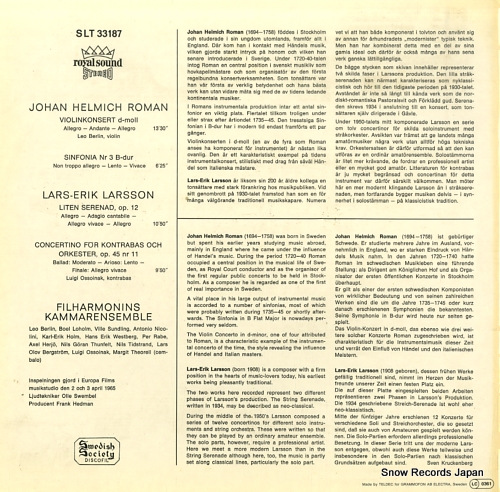 FILHARMONINS KAMMARENSEMBLE johan helmich roman; violinkonsert, sinfonia nr.3 SLT33187