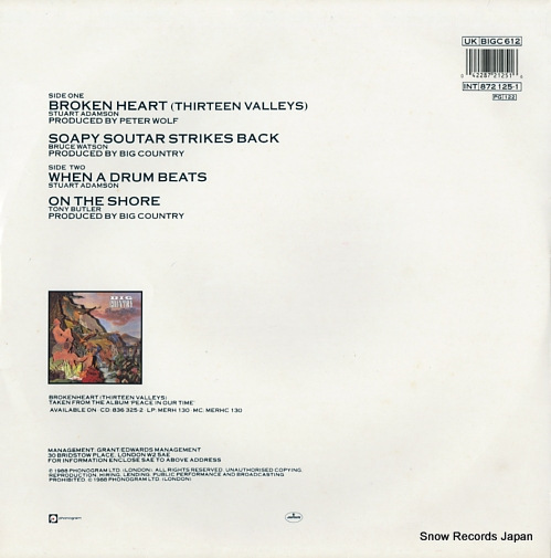 BIG COUNTRY broken heart (thirteen valleys) BIGC612 - back cover