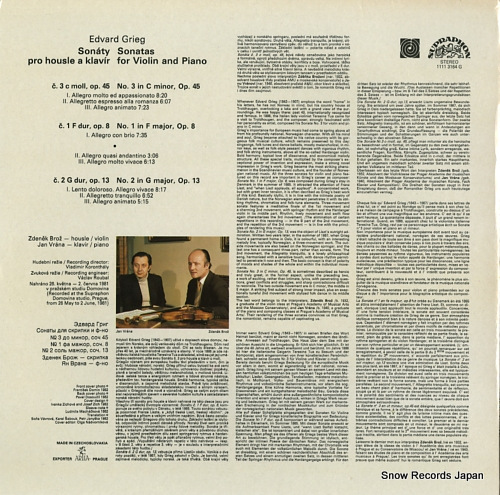 BROZ, ZDENEK, AND JAN VRANA grieg; sonatas for violin and piano 11113164 - back cover