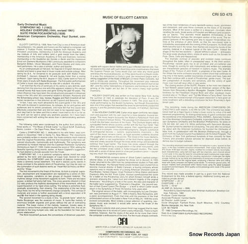 DUNKEL, PAUL elliott carter; the early music CRISD475 - back cover