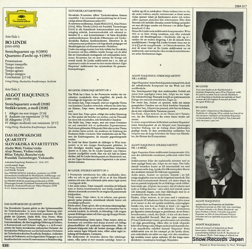 DAS SLOWAKISCHE QUARTETT bo linde/algot haquionius; streichquartette 2584017