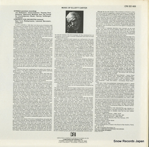 SOLLBERGER, HARVEY carter; syringa CRISD469 - back cover