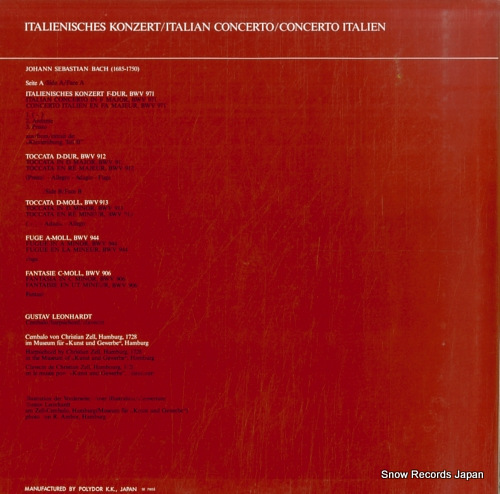 LEONHARDT, GUSTAV bach; italian concerto MLG1013