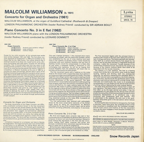WILLIAMSON, MALCOLM williamson; concerto for organ and orchestra SRCS.79