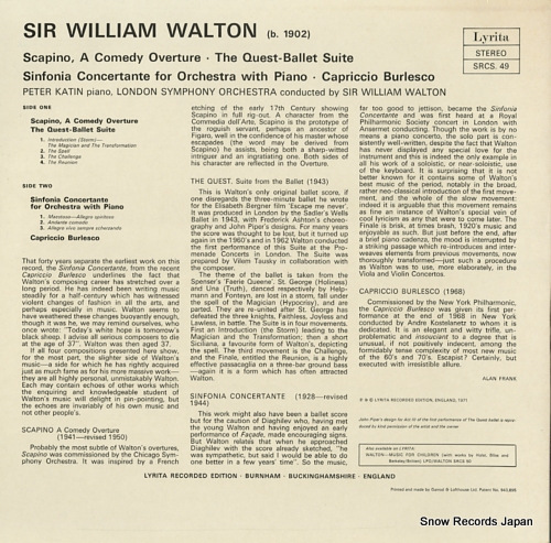 WALTON, WILLIAM walton; scapino a comedy overture SRCS.49