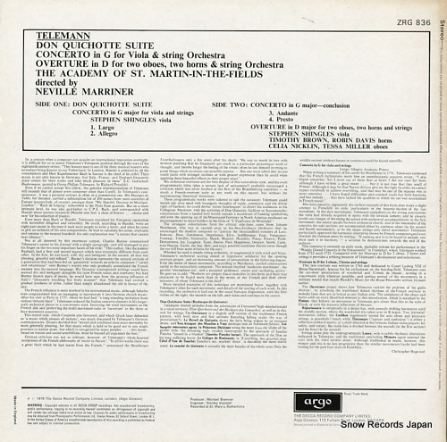 MARRINER, NEVILLE telemann; don quichotte suite ZRG836 - back cover