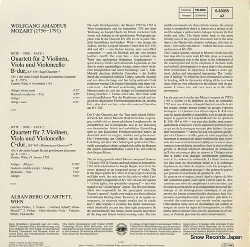 ALBAN BERG QUARTETT, WIEN mozart; quartett fur 2 violinen viola und violoncello 6.43055