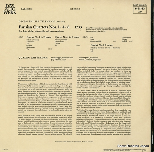 QUADRO AMSTERDAM telemann; parisian quartets nos.1.4.6 SAWT9448-A