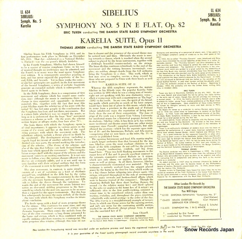 TUXEN, ERIC / THOMAS JENSEN sibelius; symphony no.5 in e flat major (opus 82) LL634 - back cover