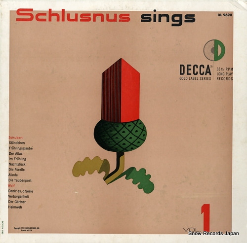 SCHLUSNUS, HEINRICH schlusnus sings volume 1 DL9620 - front cover