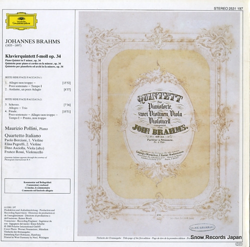 POLLINI, MAURIZIO / QUARTETTO ITALIANO brahms; piano quintet in f minor, op.34 2531197