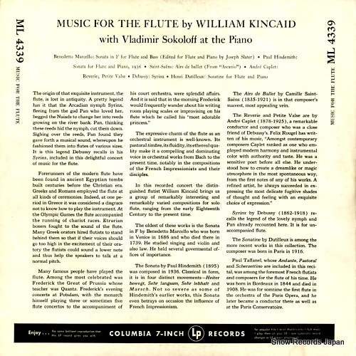 KINCAID, WILLIAM music for the flute ML-4339 - back cover