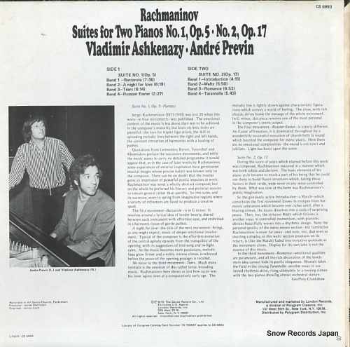 ASHKENAZY, VLADIMIR / ANDRE PREVIN rachmaninov; suites for two pianos no.1, op.5-no.2, op.17 CS6893